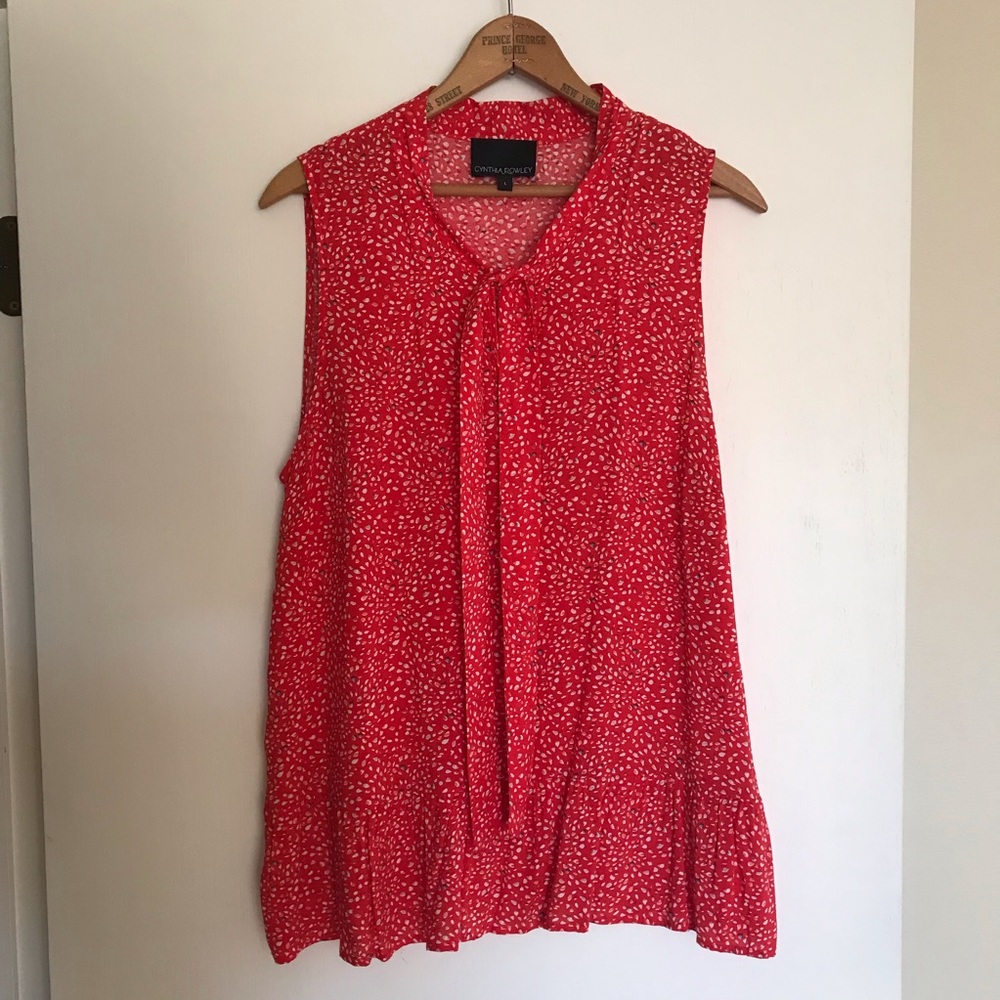 Cynthia Rowley Red Tie-Neck Sleeveless Blouse